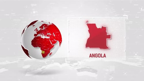 Angola 4K Tech Map Beside Globe On White Background
