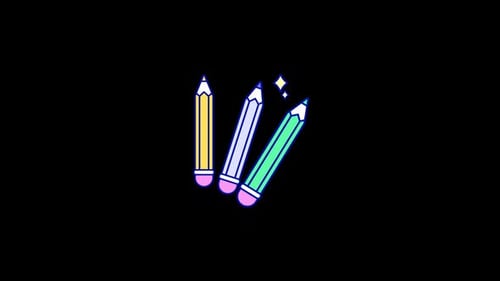 Animated Flat Design Pencils Drawing and Creating Sparkles