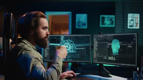 Programmer Drinking Coffee Interrupted By Awaken AI Gaining Consciousness