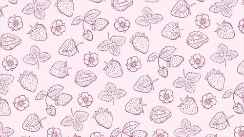 Seamless Animated Strawberry Doodle Pattern Background Loop