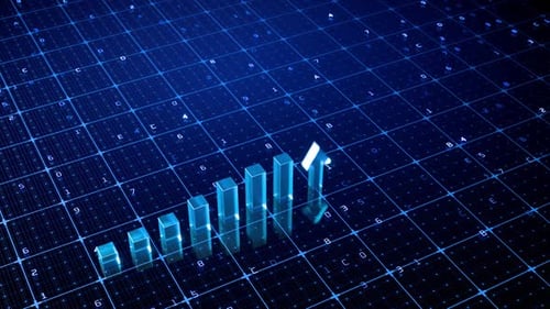 Futuristic Bar Chart Growth on Digital Grid