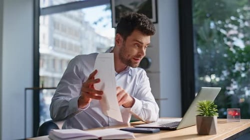 Furious Ceo Arguing Video Call Showing Problem in Business Documents Closeup