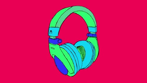 Illustrated Green & Blue Headphones On Alpha