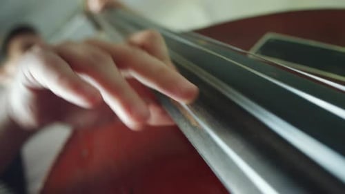 Man Playing Stringed Instrument in Close Up