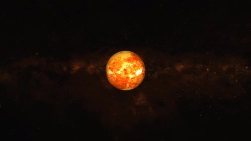 Realistic Sun planet Rotates on space or galaxy and stars milky way, Animation of Sun planet. 1183