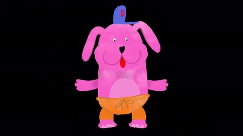 Hand-Drawn Animated Pink Animal Character in Sketch Style
