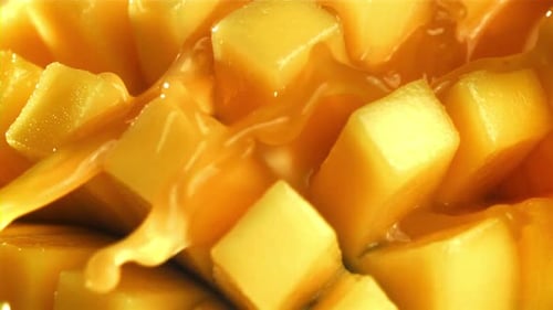 Juicy Mango Cubes with Pouring Liquid
