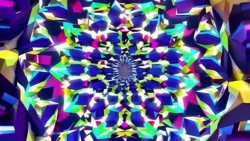 Vibrant Crystalline Geometric Kaleidoscope Tunnel Loop