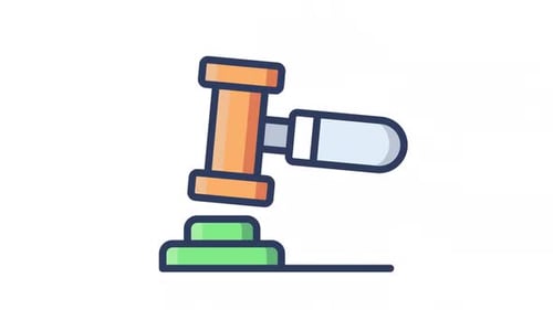 Justice Gavel Hitting Animated Icon in Flat Design