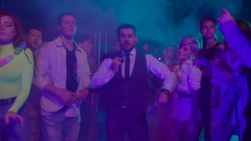 Handsome Man Walk with Money People Hanging Out Dancing Together Enjoying Party Music at Night