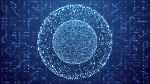 Matrix sphere on circuitry background. random numbers in form of sphere over circuit blue background