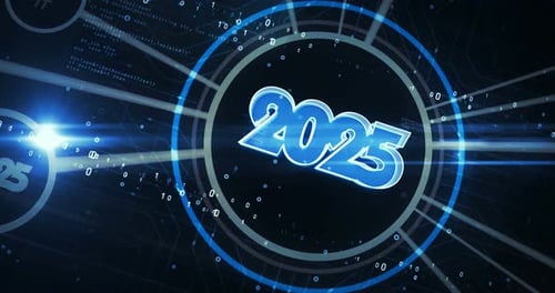 Futuristic 2025 Digital Text Reveal on Tech Background