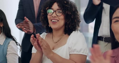 Enthusiastic Colleagues Applauding at Office Meeting
