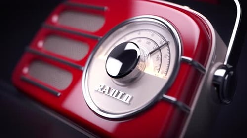 Tuning of Red Vintage Radio Searching and Learning Retro Nostalgic Broadcast Radio Channel 3d