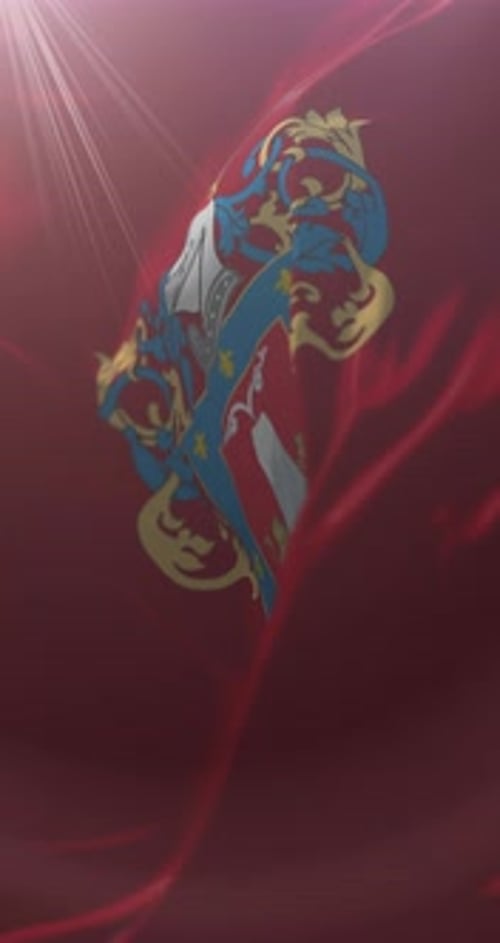 Elegant Heraldic Crest Emblem Waving on Red Fabric