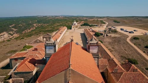 Medieval Church Standing Picturesque Hill Summer Day Drone View Old Building