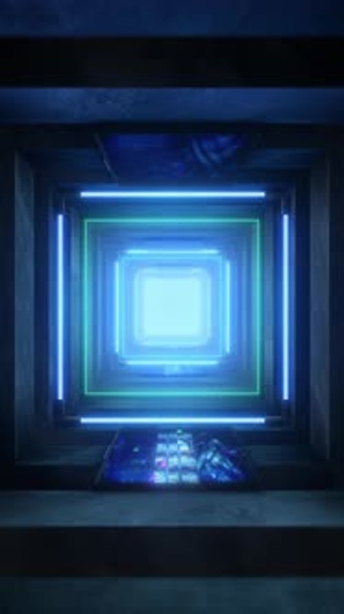 Quadratischer Neon- und Steintunnel 02