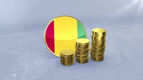 Guinea Flag and Rising Gold Coin Stacks 3D Animation