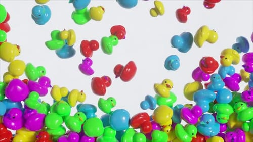 Vibrant Toy Shapes and Rubber Ducks Falling Background