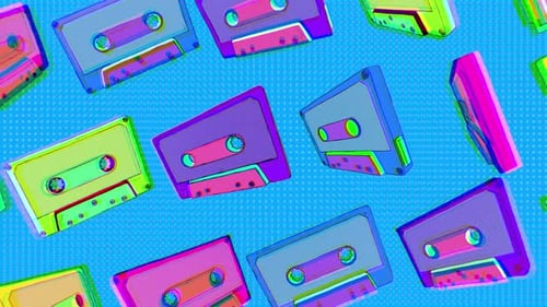Retro Cassette Tapes Glitch Background Loop