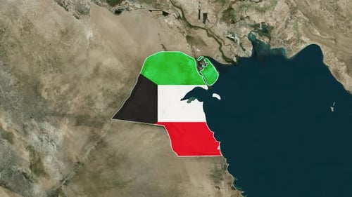 World Map Zoom to Kuwait Flag Reveal Animation