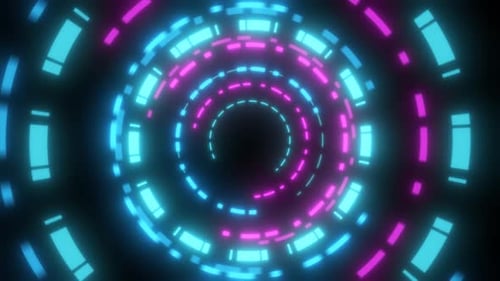 Abstract round swirling rings HUD elements blue and purple from flying particles