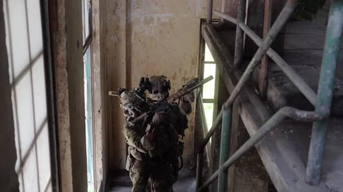 Military Forces Walking on Battlefield