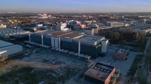 Data center facility supporting ai, global digital currency infrastructure. Perfect aerial viewdrone