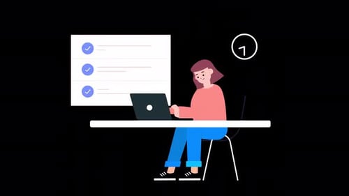 Flat Design Illustration of Person Working and Completing Tasks