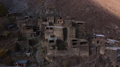 The drone flies around the old historical building