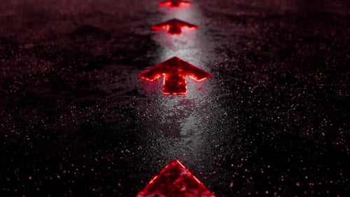 Glowing red arrows leading forward on dark background