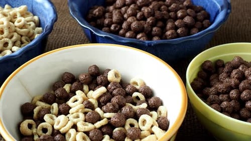 Bowls Filled with a Variety of Breakfast Cereals