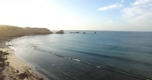 Aerial View of a Deserted Beach and Ocean