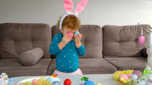Easter Table Eggs and Decor and Children