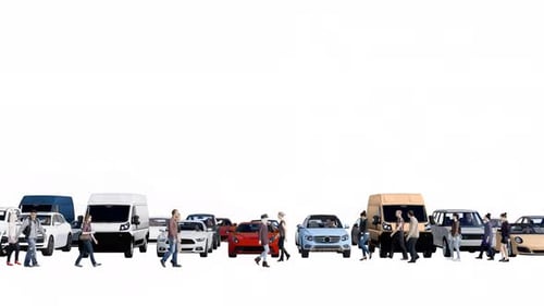 People Walking Across the Road with Transparent Background 3D Animation