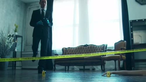 Detective Investigating a Crime Scene in a Home