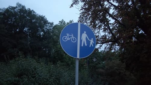 Traffic sign of pedestrian walk and bike line