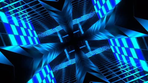 Cyan And Blue Neon Spike Tunnel Background Vj Loop In 4K