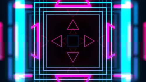 Cyan And Pink Neon Cyber Tunnel With Geometric Light Shapes Background Vj Loop In 4K
