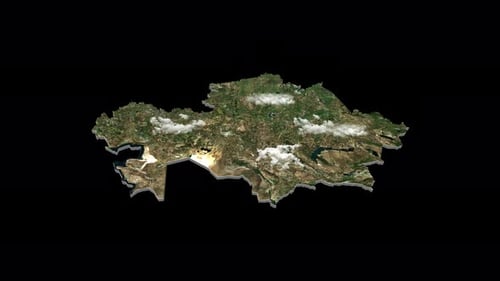 Animated 3D Map of Kazakhstan with Satellite Texture Rotation