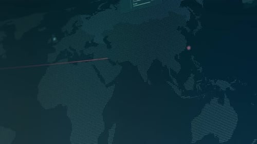 Global Digital World Map with Data Connections and Statistics Display