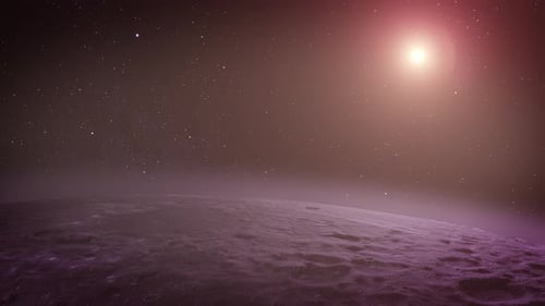 Lunar surface under a radiant sun.