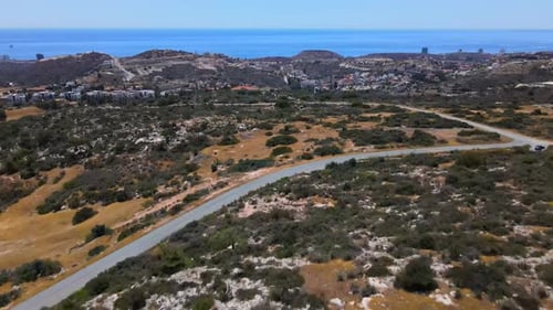 Mountains and sea. View from above on the panorama of the Mediterranean.