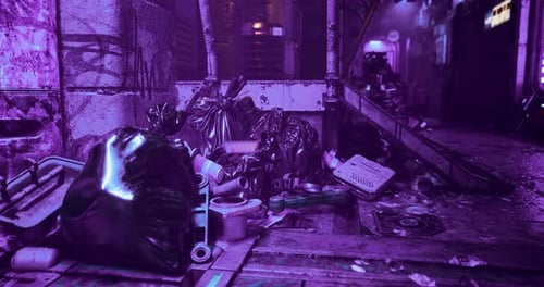 Futuristic Grungy Cyberpunk Alley Background Loop with Neon Lights