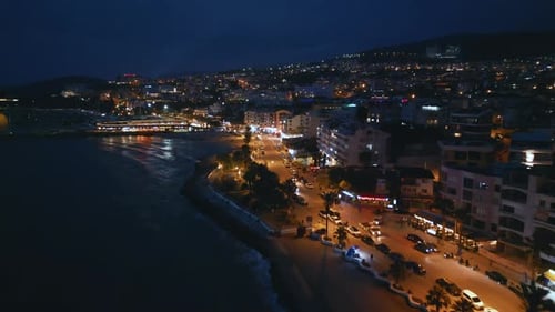 Drone view of Izmir coast at sunset