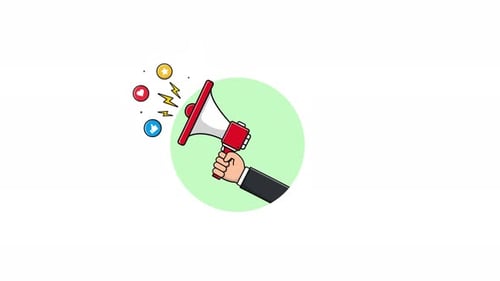 Animated Megaphone Announcing with Social Media Icons