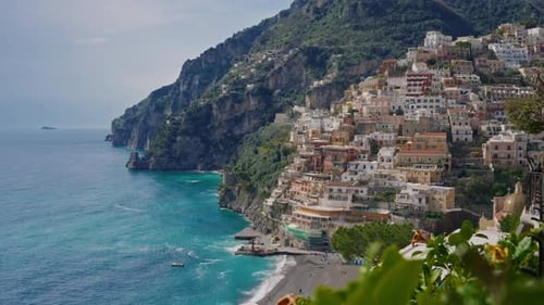 View of the City on the Mountain with Colorful Houses POSITANO Amalfi Coast Italy