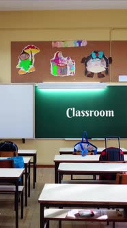 Vertical Video of Classroom Word Written on School Board