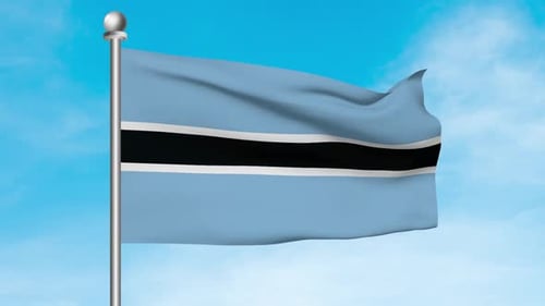 Botswana National Flag Waving Realistically Under Blue Sky