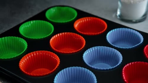 Close Up of Muffin Pan With Cupcake Tins